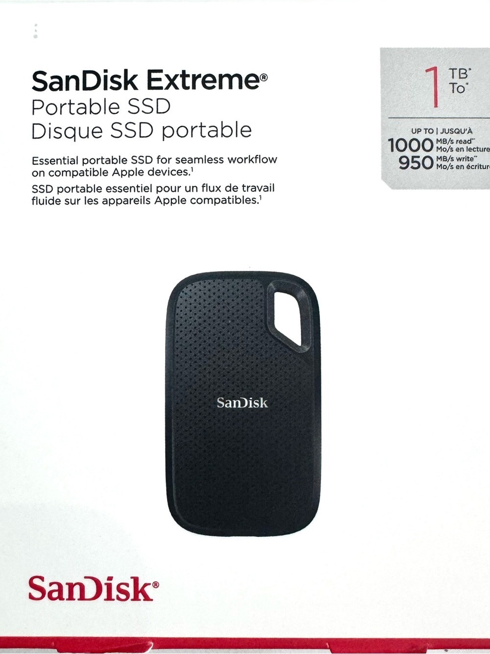 SanDisk 1TB Extreme Portable SSD, 1,000Md/s(950Mb/s) SDSSDE62-1TOO-GAO-Black,NEW